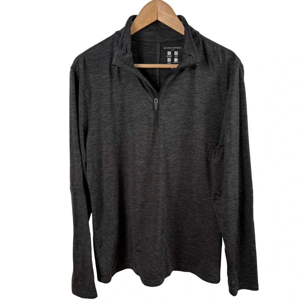 Banana Republic 1/4-Zip Pullover Men's M Gray Fleece-Lined Base Layer Gorpcore